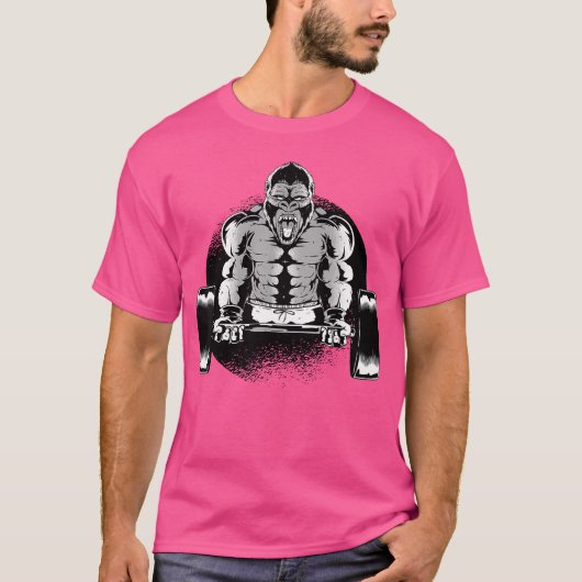 T-shirt Gorilla Bodybuilding Barbell Monkey Muscle Trainin (Devant)