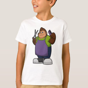 T-shirt Gorilla comme coiffeur avec ciseaux et peigne