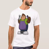 T-shirt Gorilla comme coiffeur avec ciseaux et peigne (Devant)