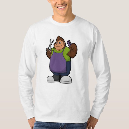 T-shirt Gorilla comme coiffeur avec ciseaux et peigne (Devant)