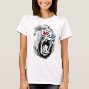 T-shirt Gorilla Head portant des lunettes 3d