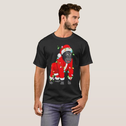 T-shirt Gorilla Noël Lumière Noël Père Noël Gorilla (Devant entier)