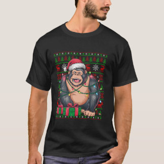T-shirt Gorilla Noël Lumières Noël de Noël moche Santa Cha