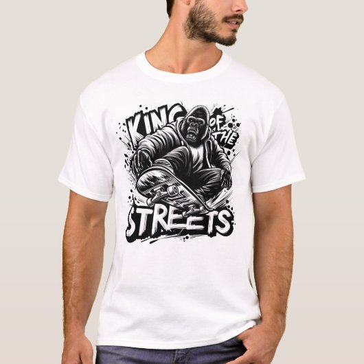 T-shirt Gorilla Skateboard - King of the Streets drôle (Devant)