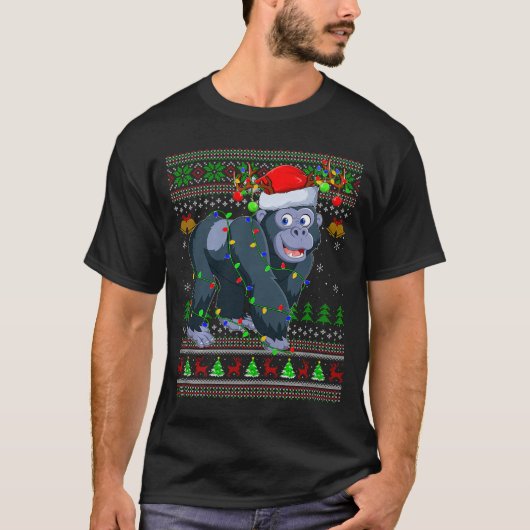 T-shirt Gorilla Ugly Christmas Sweaters Holiday Santa Cute (Devant)