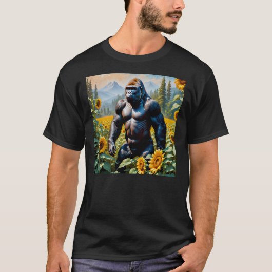 T-shirt Gorille Ape Dans Un Champ De Tournesol (Devant)