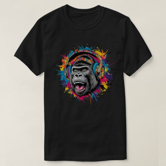 T-shirt Gorille avec écouteurs Splash (Design devant)