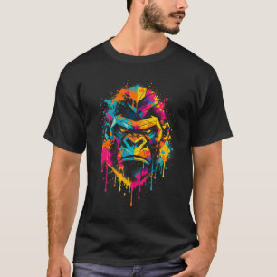 T-shirt Gorille Géométrique Éclaboussure de Couleur Street