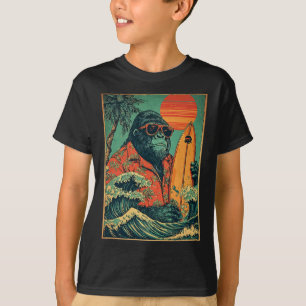 T-shirt Gorille Rétro Surfeur Hawaïen Animal Surfant Plage