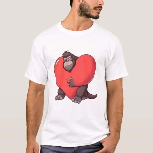 T-shirt Gorille surpris avec un cœur géant (Devant)