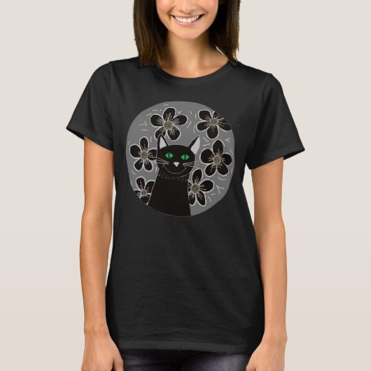 T-shirt Goth chat whimsigoth chats noirs fleurs (Devant)