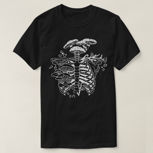 T-shirt Goth foncé Champignons Squelette, Magique Champign (Design devant)