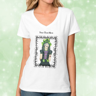 T-shirt Goth Girl Green Casquette tatouages Barbelés Branc