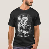 T-shirt Goth Girl tenant un chat noir sur Halloween Night (Devant)