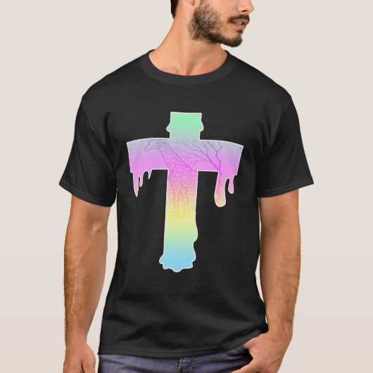 T-shirt Goth Pastel Giraffe Driving Cross (Devant)