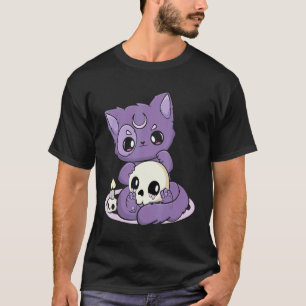 T-shirt Goth Pastel Mignon Chat Noir Crâne Nu