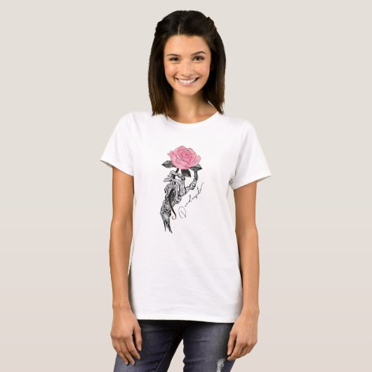 T-shirt Goth Squelette Main Avec Rose Rose Rose | Décès à (Devant entier)