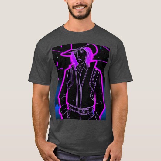T-shirt Goth Synthwave Outrun Goth Cowboy girl (Devant)