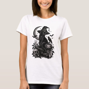 T-shirt Gothic Halloween Cat - Witchy Black Cat