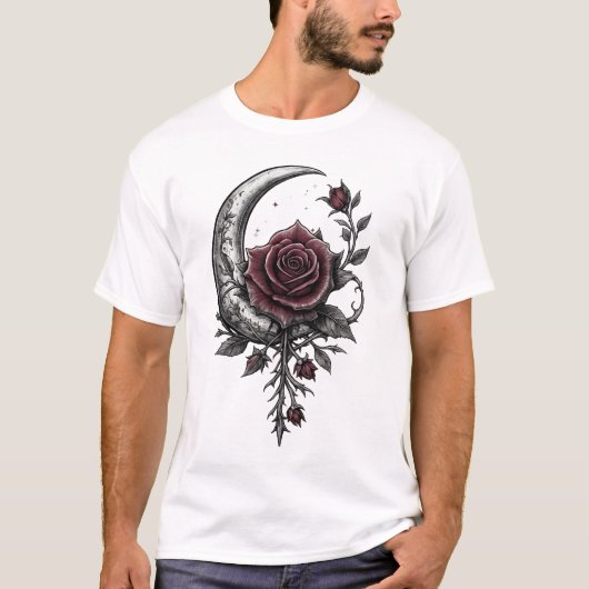 T-shirt Gothic Rose Crescent Moon Dark Floral Artwork (Devant)