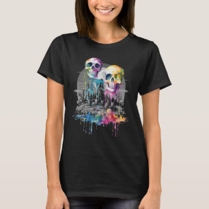 T-shirt Gothique Graveyard Haunted Color Specter Skulls Un