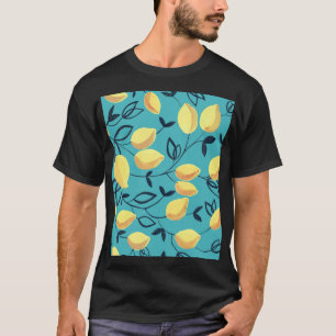 T-shirt Gouache de citron jaune motif sur turquoise.
