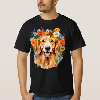 T-shirt Goud Retriever Bloemenkrans Waterverf