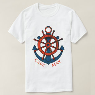 T-shirt Gouvernail et ancre de voilier de Cape May, NJ
