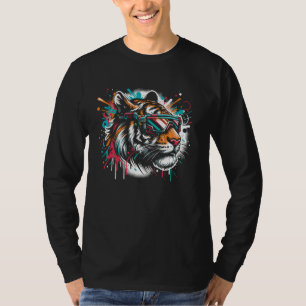 T-shirt Graffiti coloré futuriste Tigre visage avec Sungl