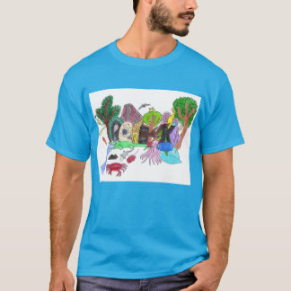 T-shirt Graffiti Design #1 ROCK en couleur sur bleu clair