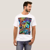 T-shirt Graffiti lumineux, design graphique urbain. (Devant entier)