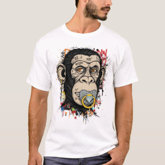 T-shirt Graffiti Monkey Visage Art - Style Rue Abstrait