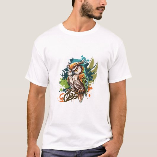 T-shirt Graffiti Peinture Chouette Oiseau Peinture Art Cré (Devant)