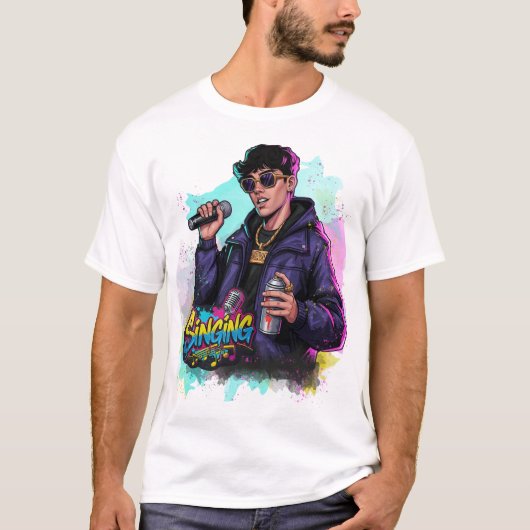 T-shirt Graffiti Pop Singer avec Mic & Spray Can (Devant)