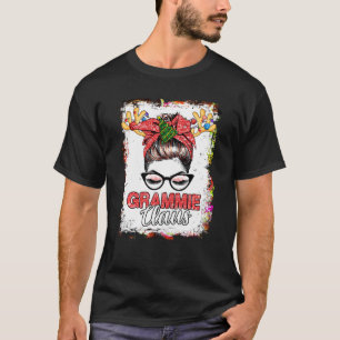T-shirt Grammie Claus Messy Bun Wink Eye Christmas Reindee