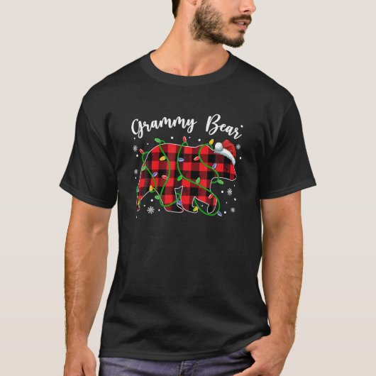 T-shirt Grammy Bear Buffalo Plaid Xmas Tree Light Christa (Devant)