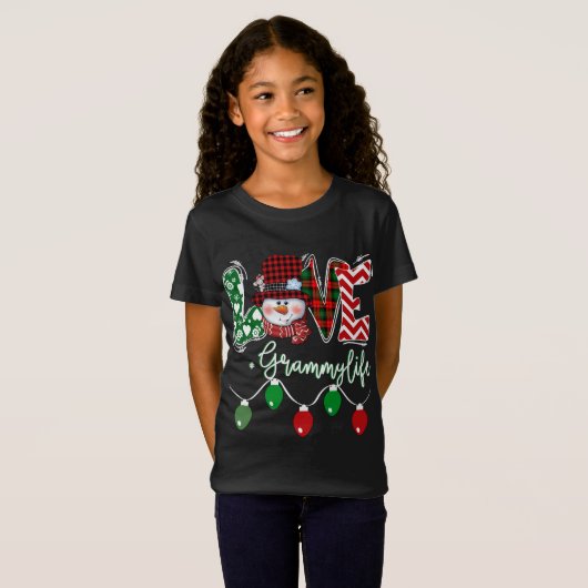 T-Shirt Grammy Snowman Aimer Grammy Life Noël Plai rouge (Devant entier)