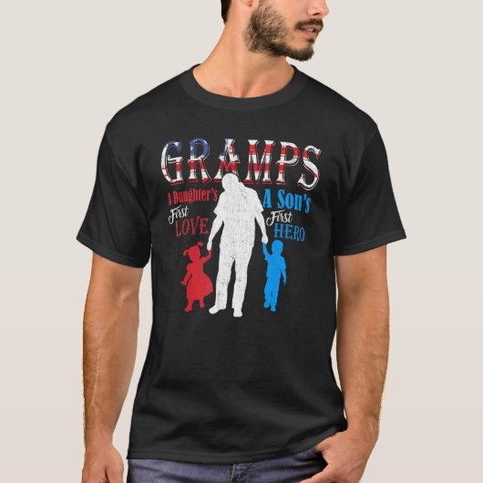 T-shirt Gramps Un Fils Premier Héros Une Fille Premier Amo (Devant)