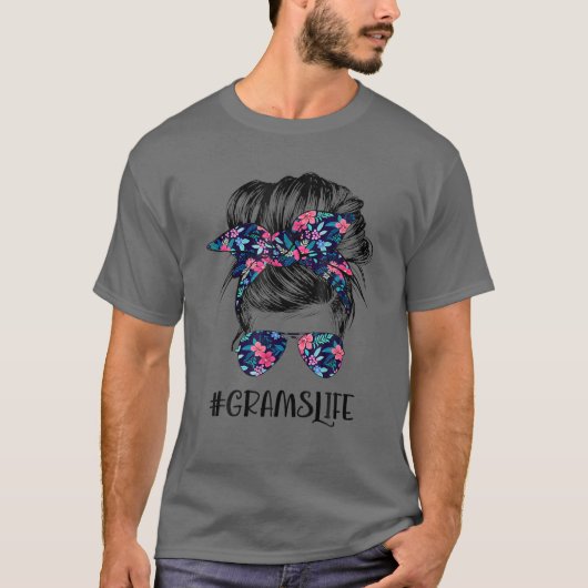 T-shirt Grams Life Messy Cheveux Bun Fleur Femmes Da de la (Devant)