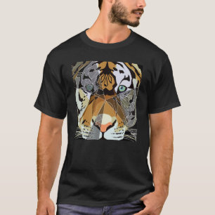 T-shirt Grand chat Tigre avec des lignes géométriques en c