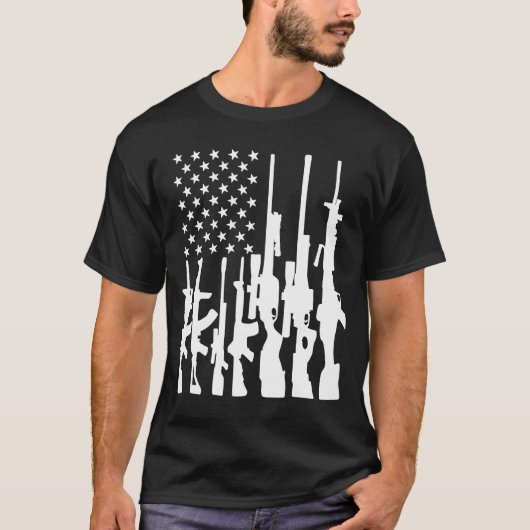 T-shirt Grand drapeau américain avec mitrailleuses Drapea (Devant)