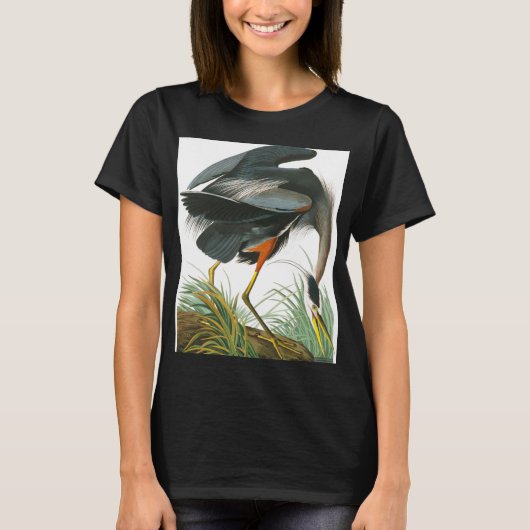 T-shirt Grand héron bleu par John James Audubon (Devant)