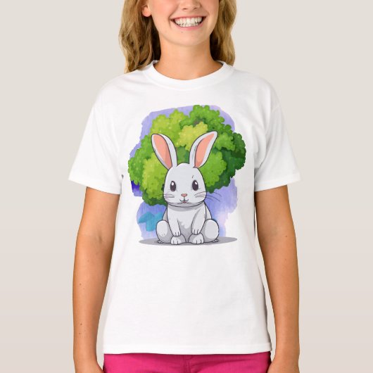 T-shirt grand lapin blanc avec arbre (Devant)