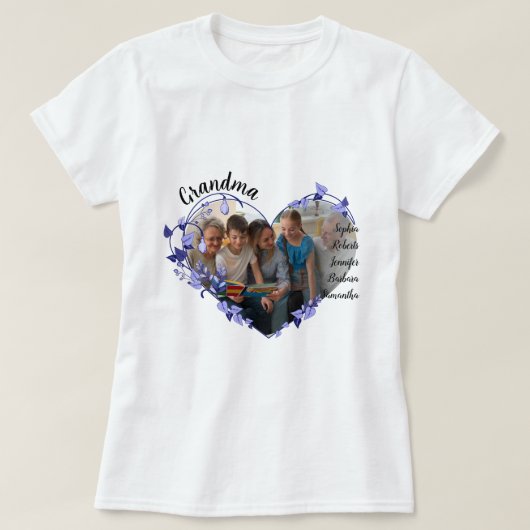 T-shirt Grand-mère coeur de fleur avec petits-enfants Nom  (Design devant)