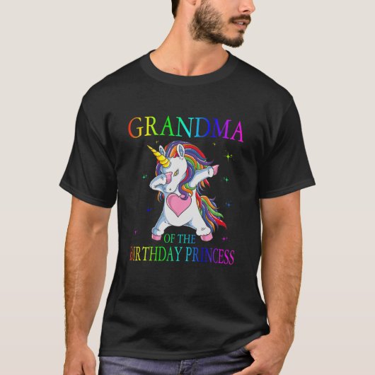 T-shirt Grand-Mère De L'Anniversaire Princesse Unicorn Fil (Devant)