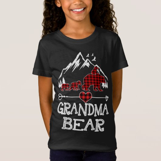 T-Shirt Grand-mère Ours de Noël Pyjama Rouge Buffalo Rouge (Devant)