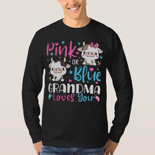 T-shirt Grand-Mère Rose Ou Bleu Vous Aime Cadeaux Vache Bé (Devant)