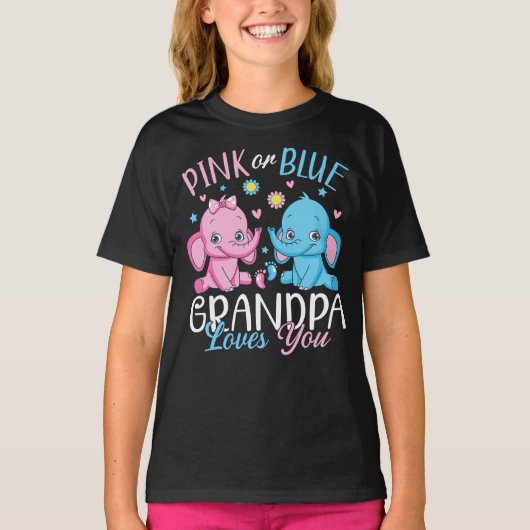 T-shirt Grand-Père Rose Ou Bleu Vous Aime Eléphant Bébé Fi (Devant)