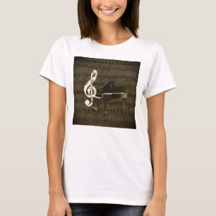 T-shirt Grand Piano Treble Clef Bronze Partition