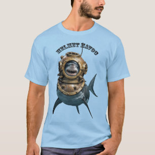 T-shirt Grand requin blanc à l'intérieur d'un casque de pl